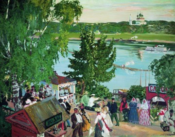ヴォルガ川沿いの遊歩道 1909 年 ボリス・ミハイロヴィチ・クストーディエフ Oil Paintings